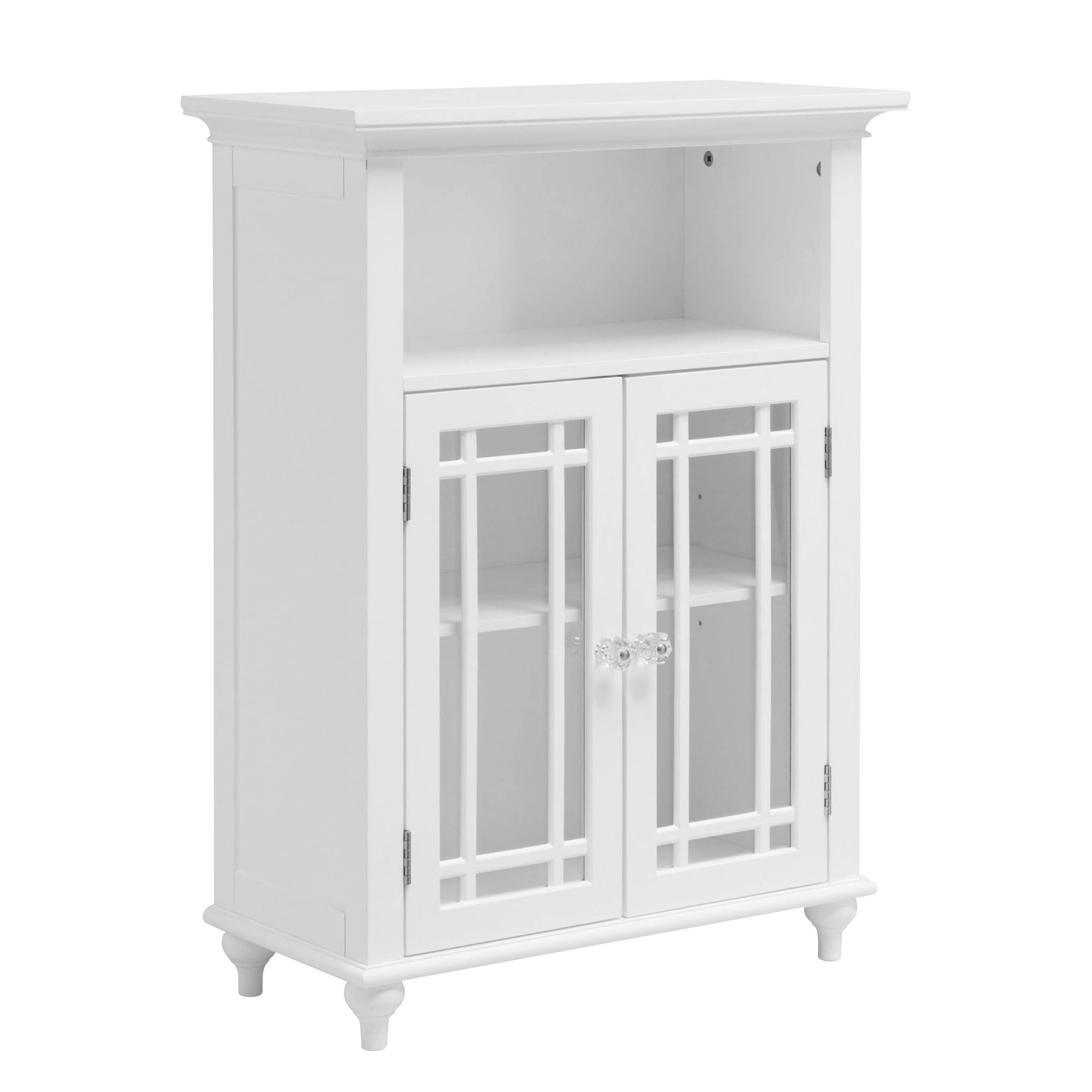 Neal Bathroom Storage Floor Cabinet with 2 Glass Doors, White