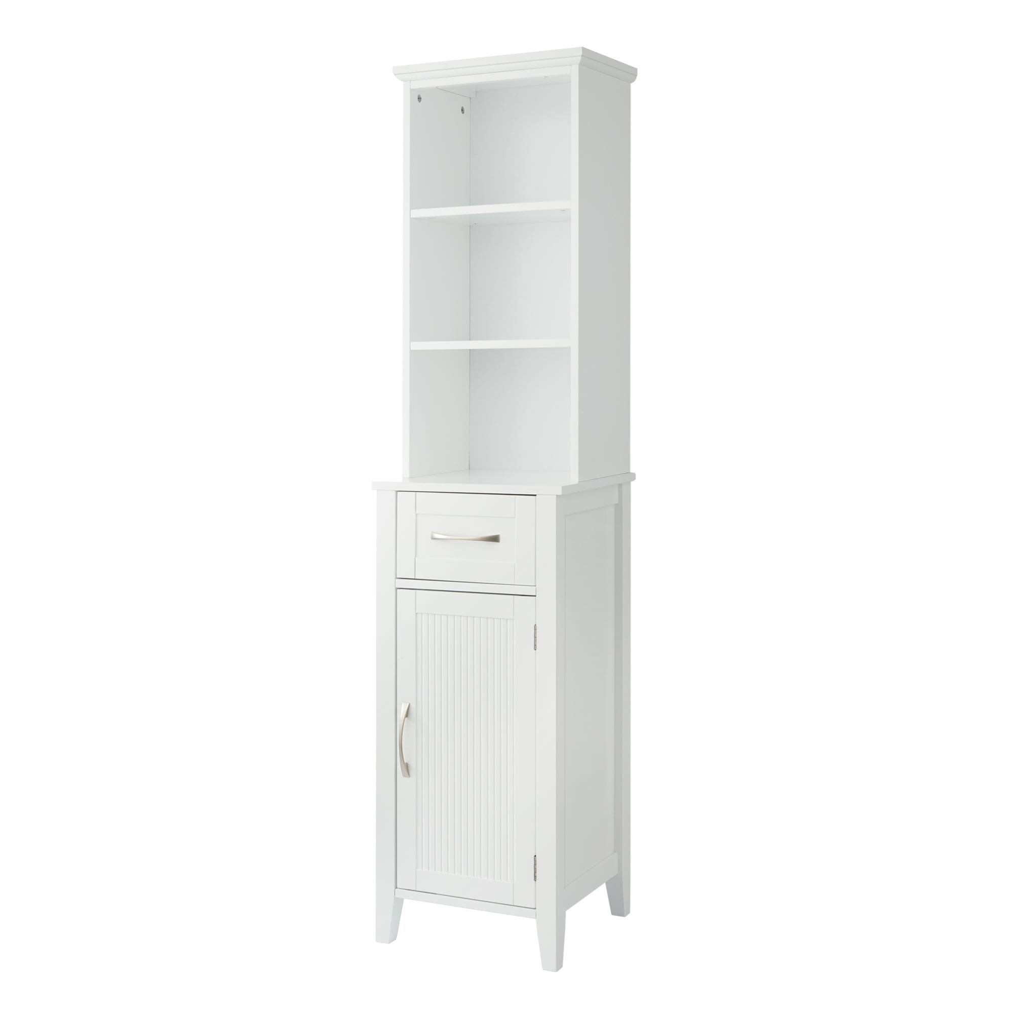 Newport Contemporary Wooden Linen Tower Storage Cabinet with Shelves, White