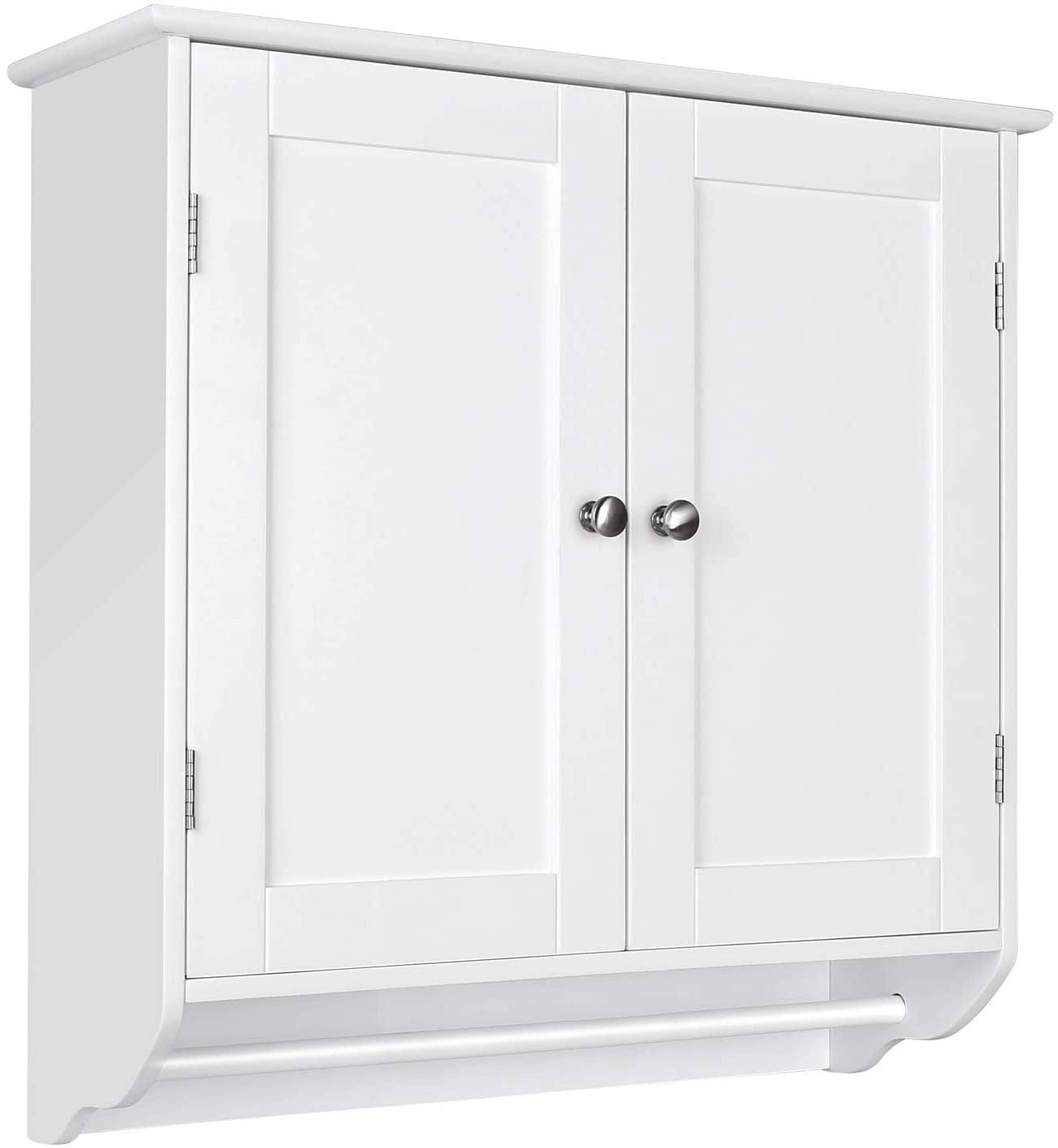 Bathroom Wall Cabinet,  23.6  W Over The Toilet Storage Cabinet with Double Door Cupboard and Adjustable Shelf and Towels Bar, White