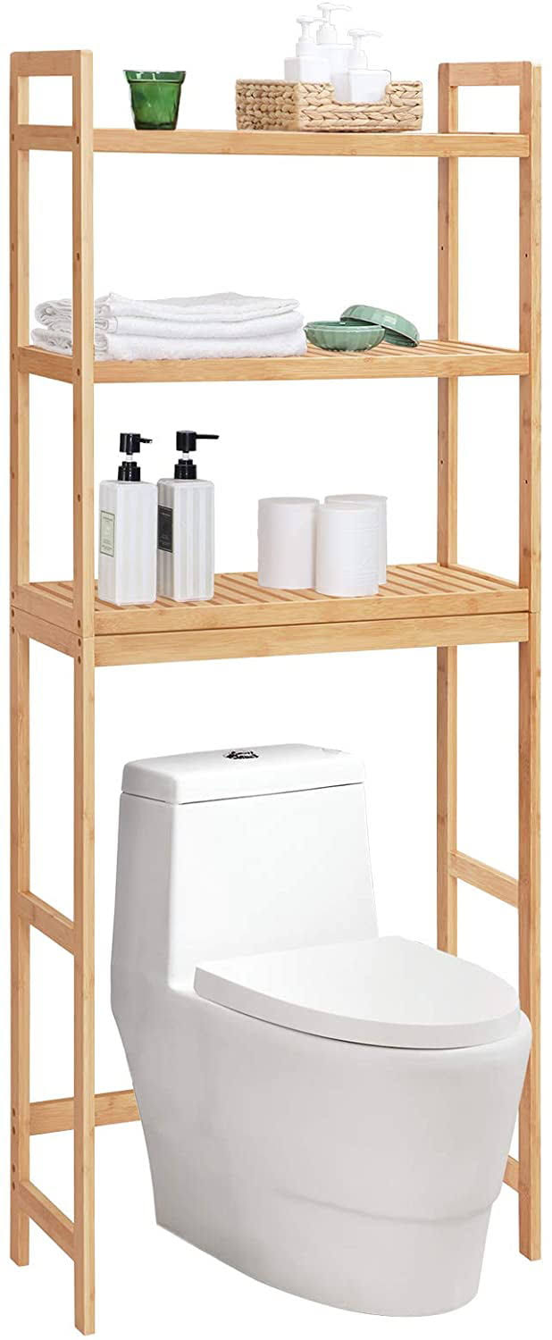 3-Tier Over The Toilet Storage Bamboo Over Toilet Shelf Bathroom Storage Organizer with Adjustable Shelf Natural