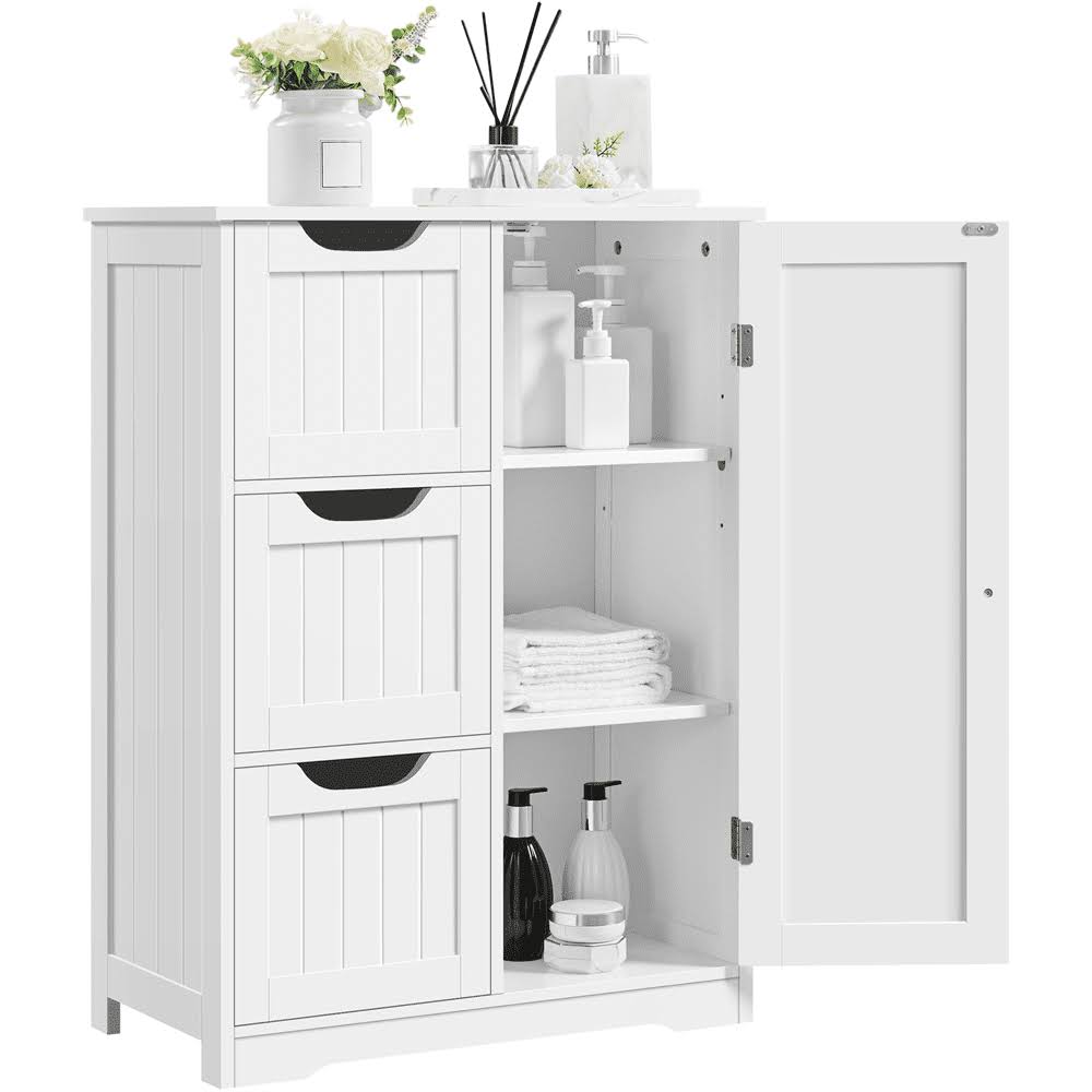 3 Drawers Wooden Bathroom Storage Cabinet with Adjustable Shelf for Living Room Entryway, White