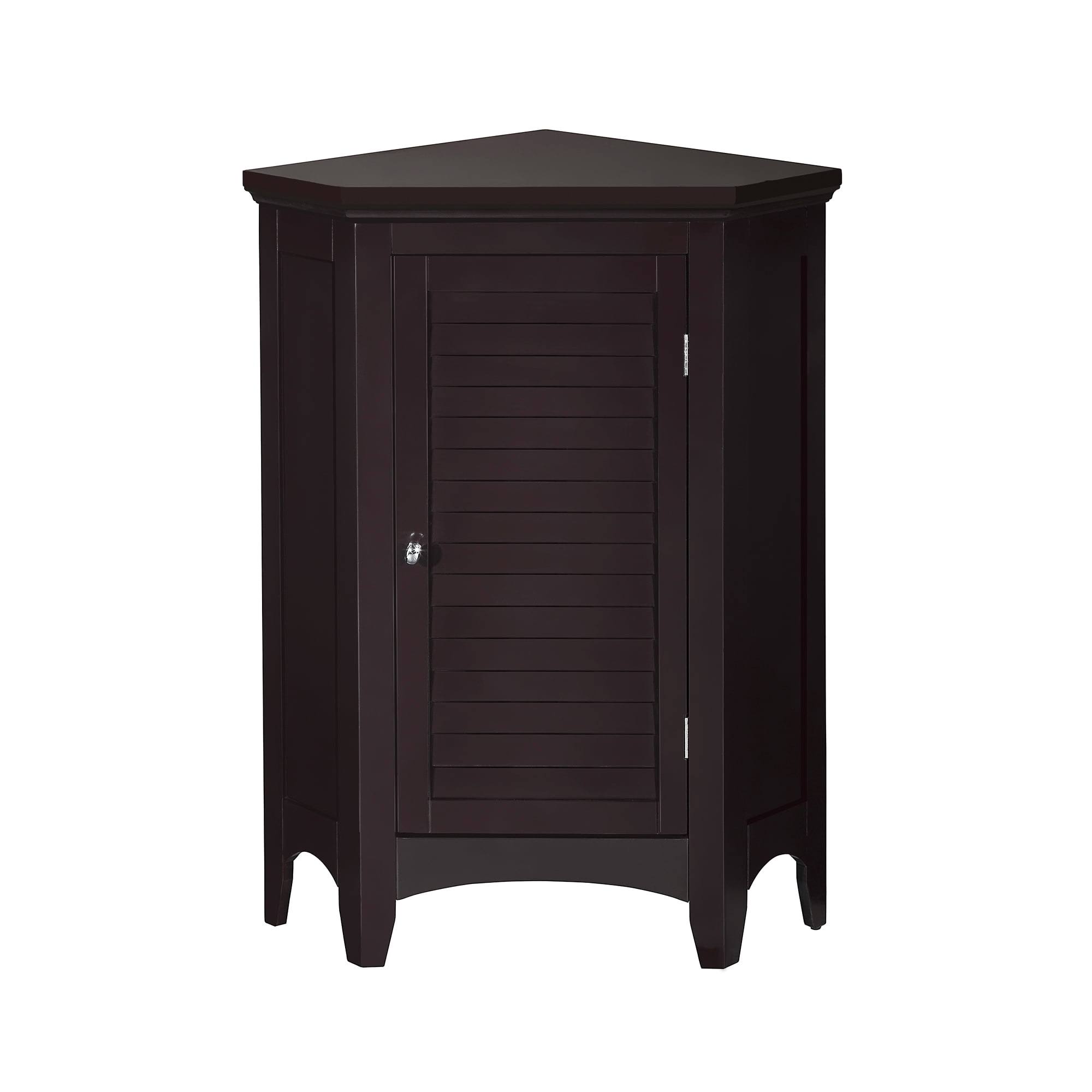 Glancy Wooden Corner Floor Cabinet with Shutter Door, Dark Brown
