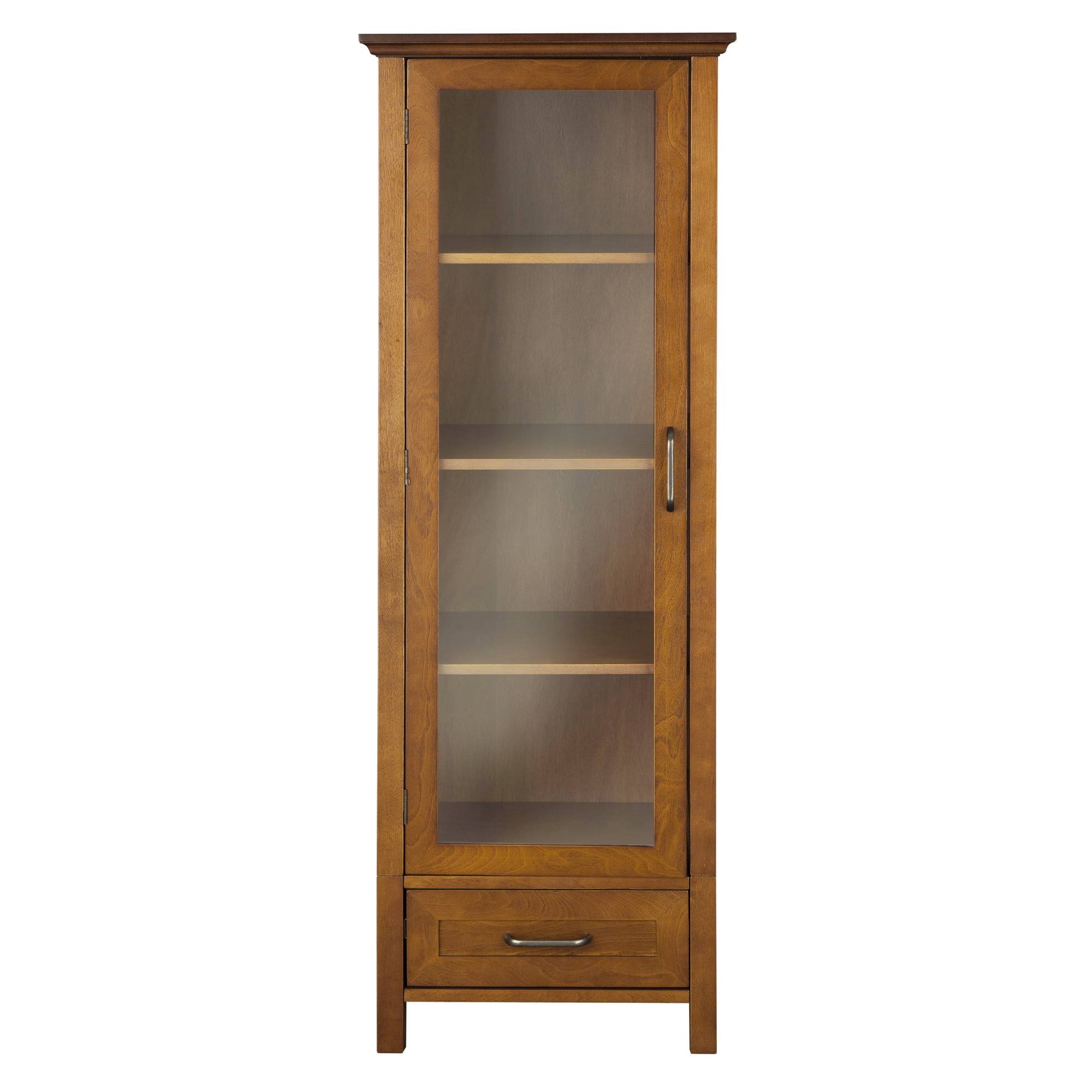 Avery Wooden Linen Tower Cabinet with Storage, Oiled Oak