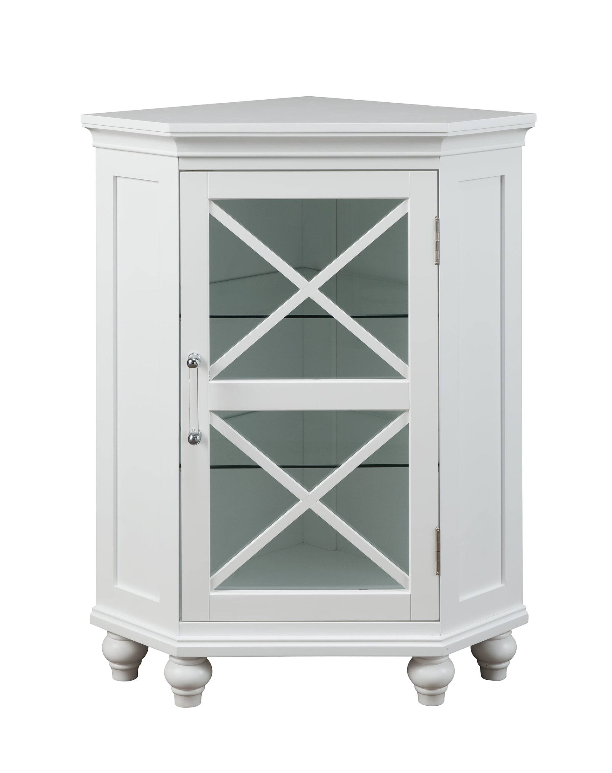 Blue Ridge Corner Wooden Floor Cabinet with Adjustable Shelves, White