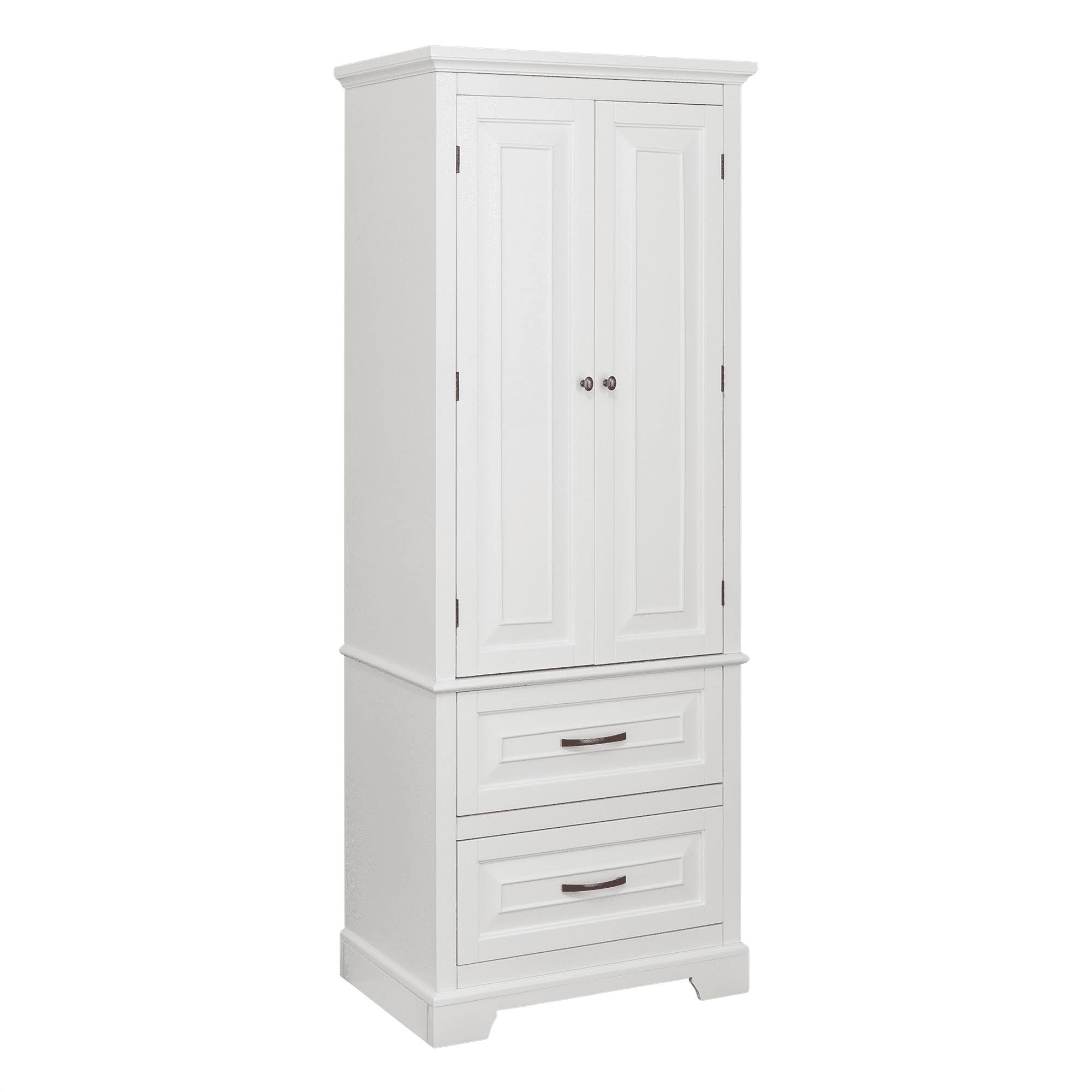 St. James Wooden Linen Tower Cabinet with 2 Drawers, White
