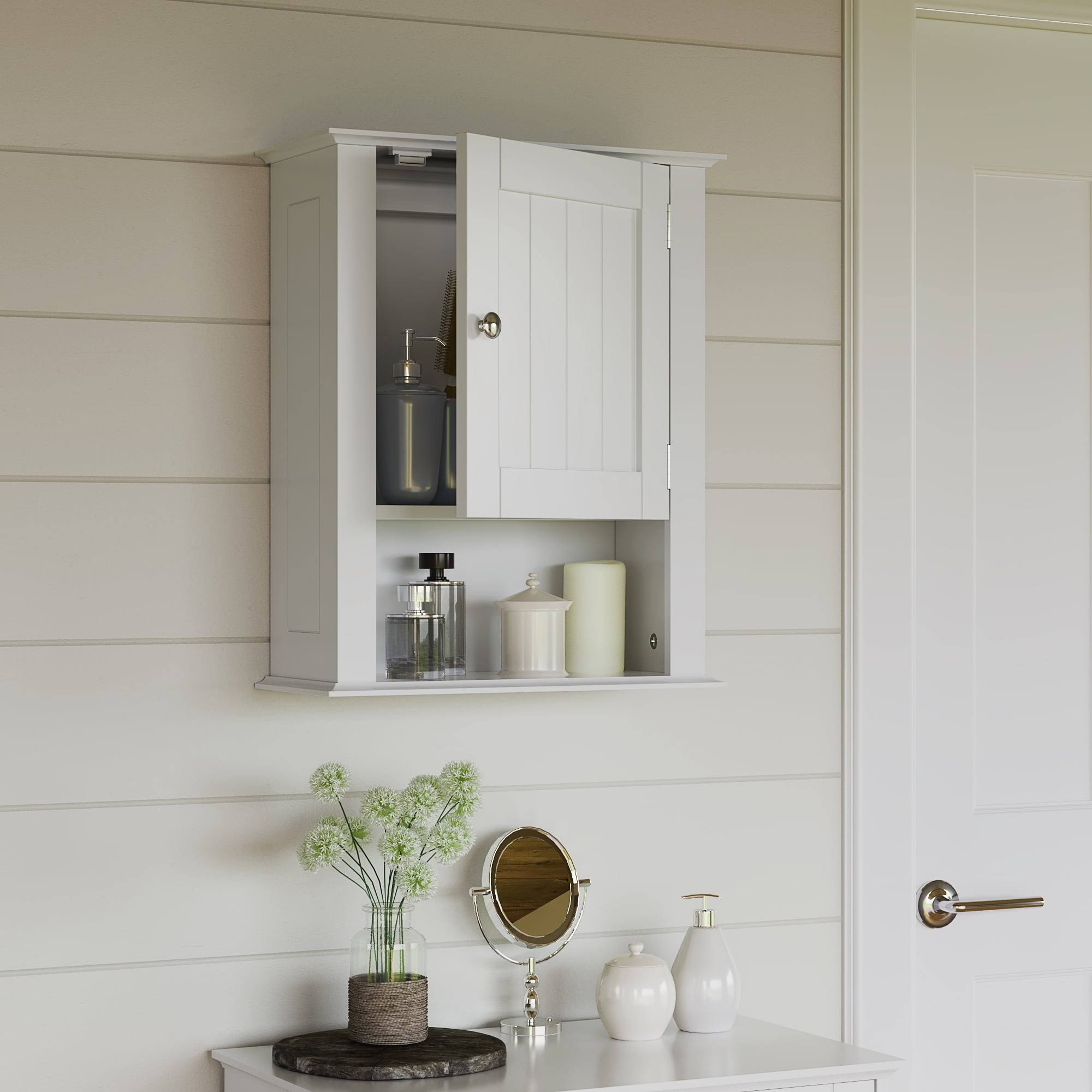 Home Ashland Collection Bath Single Door Wall Cabinet with Open Shelf, White