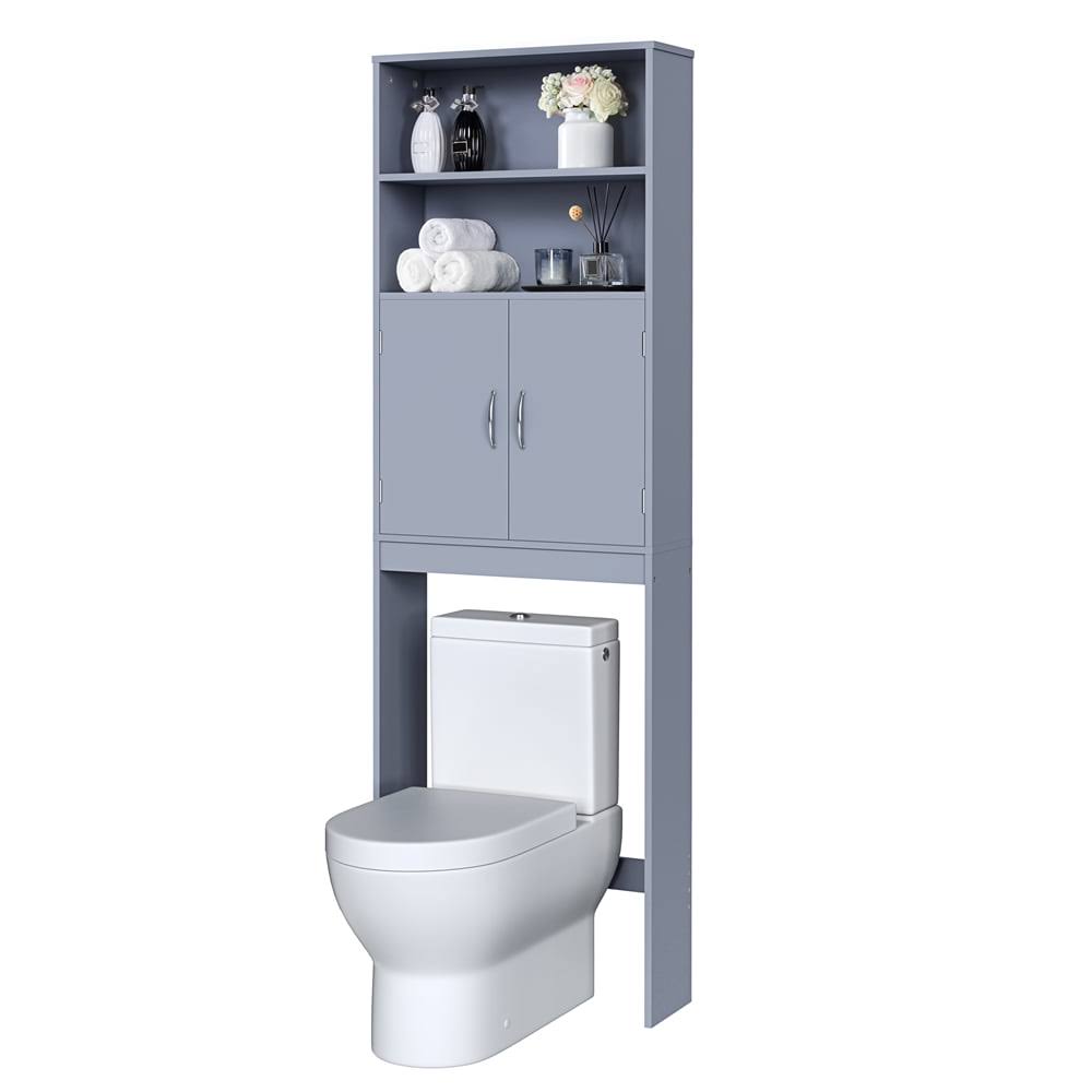 Wooden Over Toilet Storage Cabinet with Shelves for Bathroom, Gray