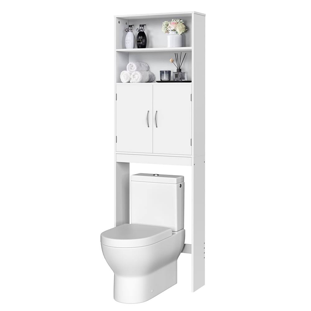 SMILEMART 8  Width Wooden Over Toilet Storage Cabinet with Door for Bathroom, White