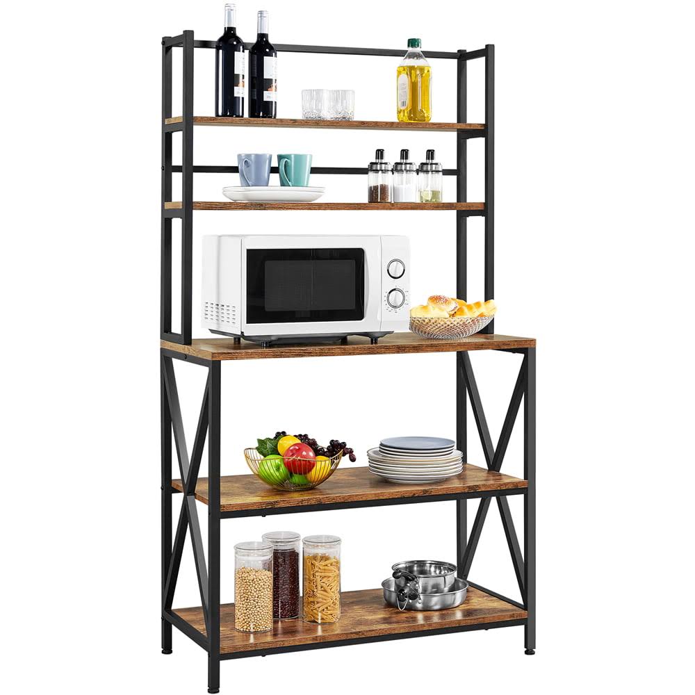 5-Tier Baker’s Rack with storage shelf and Adjustable Feet, Rustic Brown