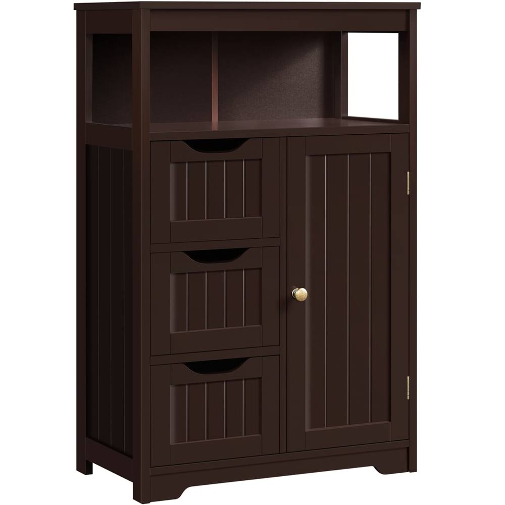 Wooden Bathroom Storage Cabinet with Open Shelving, Espresso