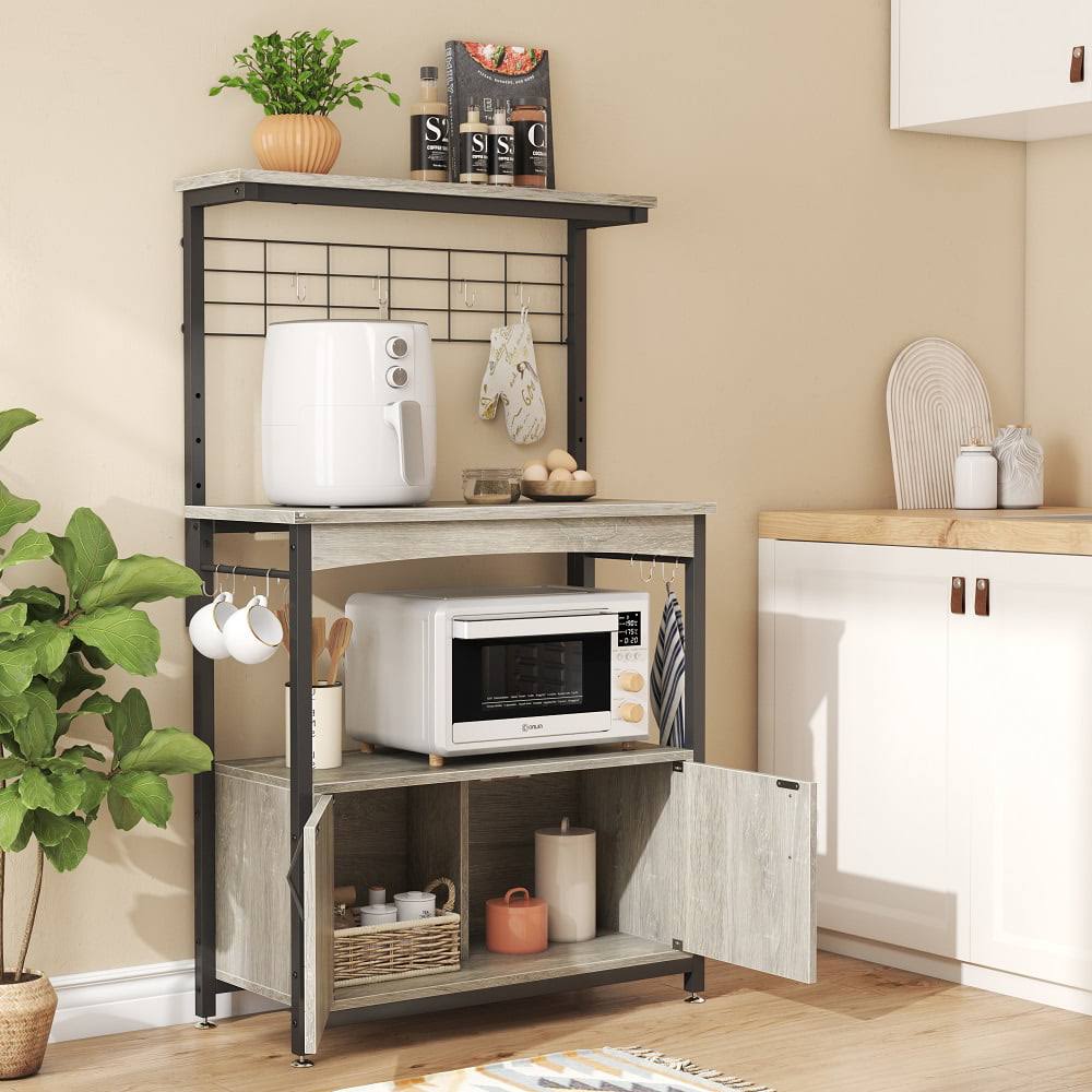 Bestier 3-Tier Kitchen Baker s Rack Microwave Oven Stand with Storage Cabinet Grey