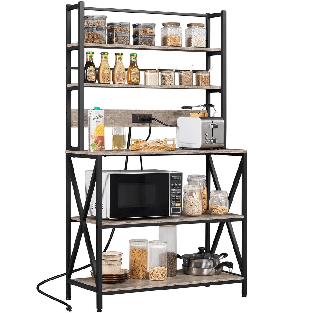 5-Tier Kitchen Baker’s Racks with Power Outlets for Kitchens, Gray
