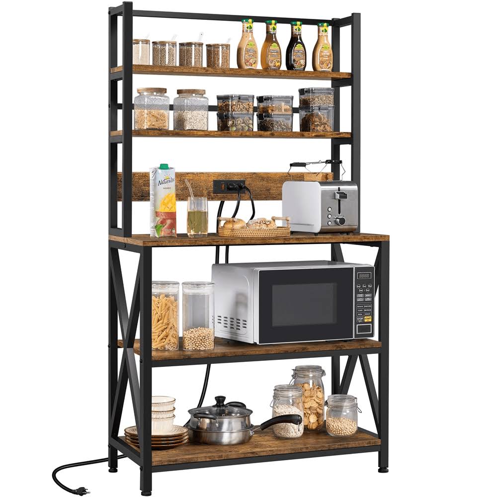 5-Tier Kitchen Baker’s Racks with Power Outlets for Kitchens, Rustic Brown
