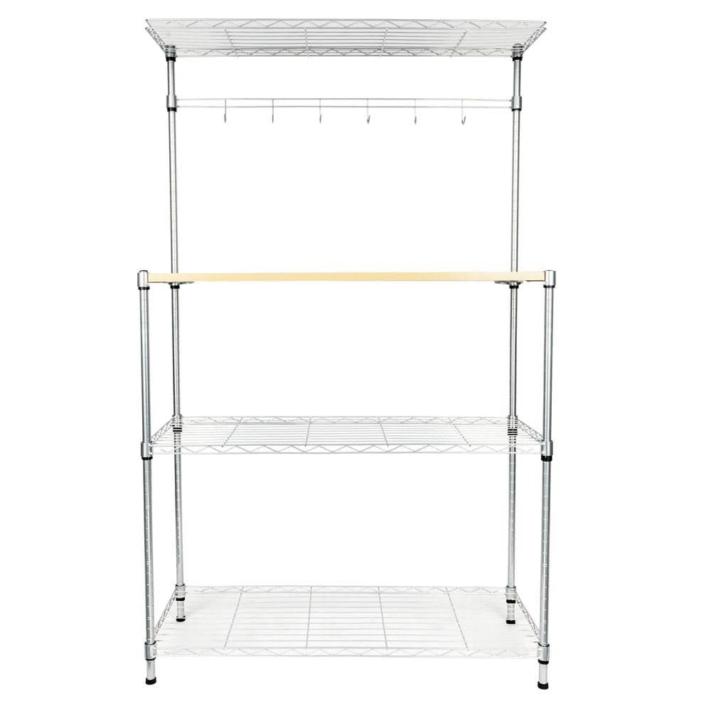 4 Layer Kitchen Baker Rack Metal Microwave Oven Stand with Storage Shelf   Cutting Board, Silver