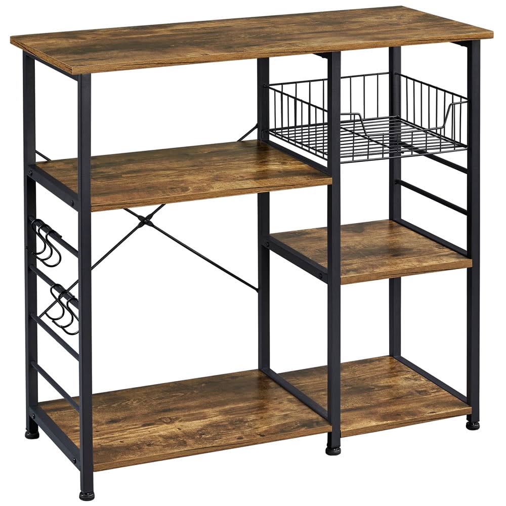 4-tire Vintage Kitchen Baker s Rack Shelf, Rustic Brown and Metal