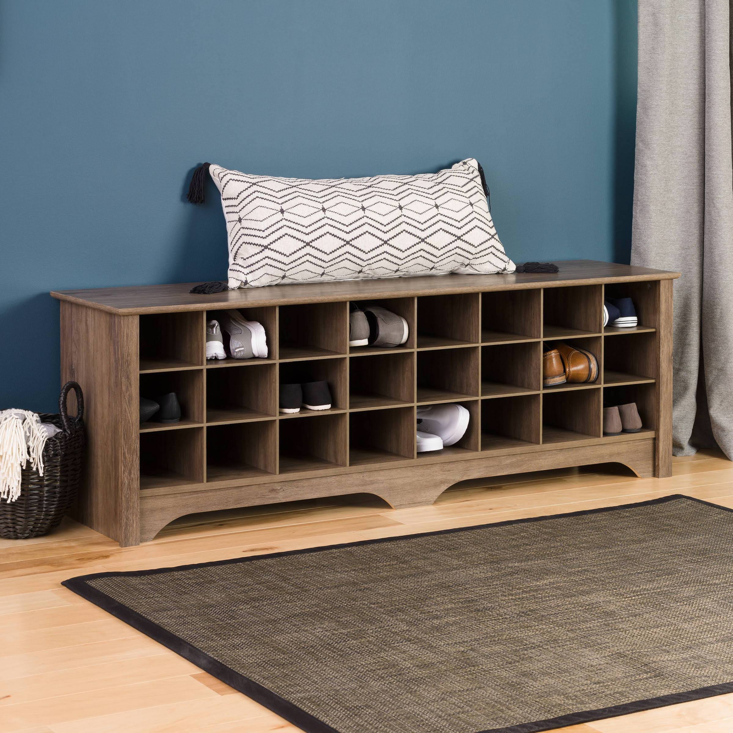 3 Tier Entryway Storage Cubby Bench Shoe Rack, Wood, 24 Pair Rack, Gray