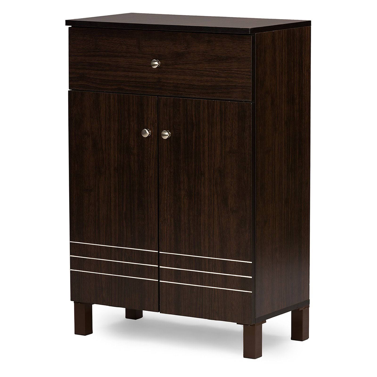 Felda Dark Brown Modern Shoe Cabinet with 2 Doors and Drawer