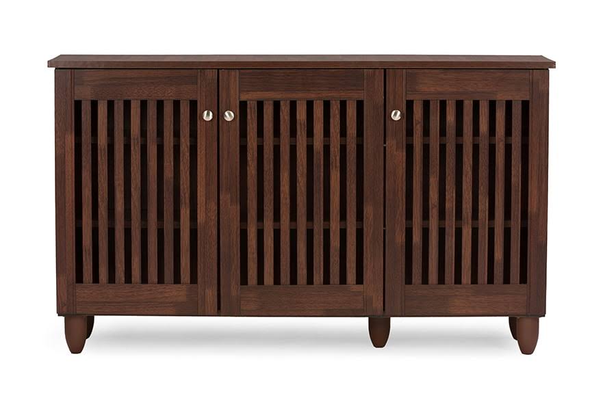 Fernanda Modern and Contemporary 3-Door Oak Brown Wooden Entryway Shoes Storage Wide Cabinet