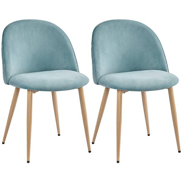 Velvet Dining Chairs with Wood Legs, Set of 2, Aqua