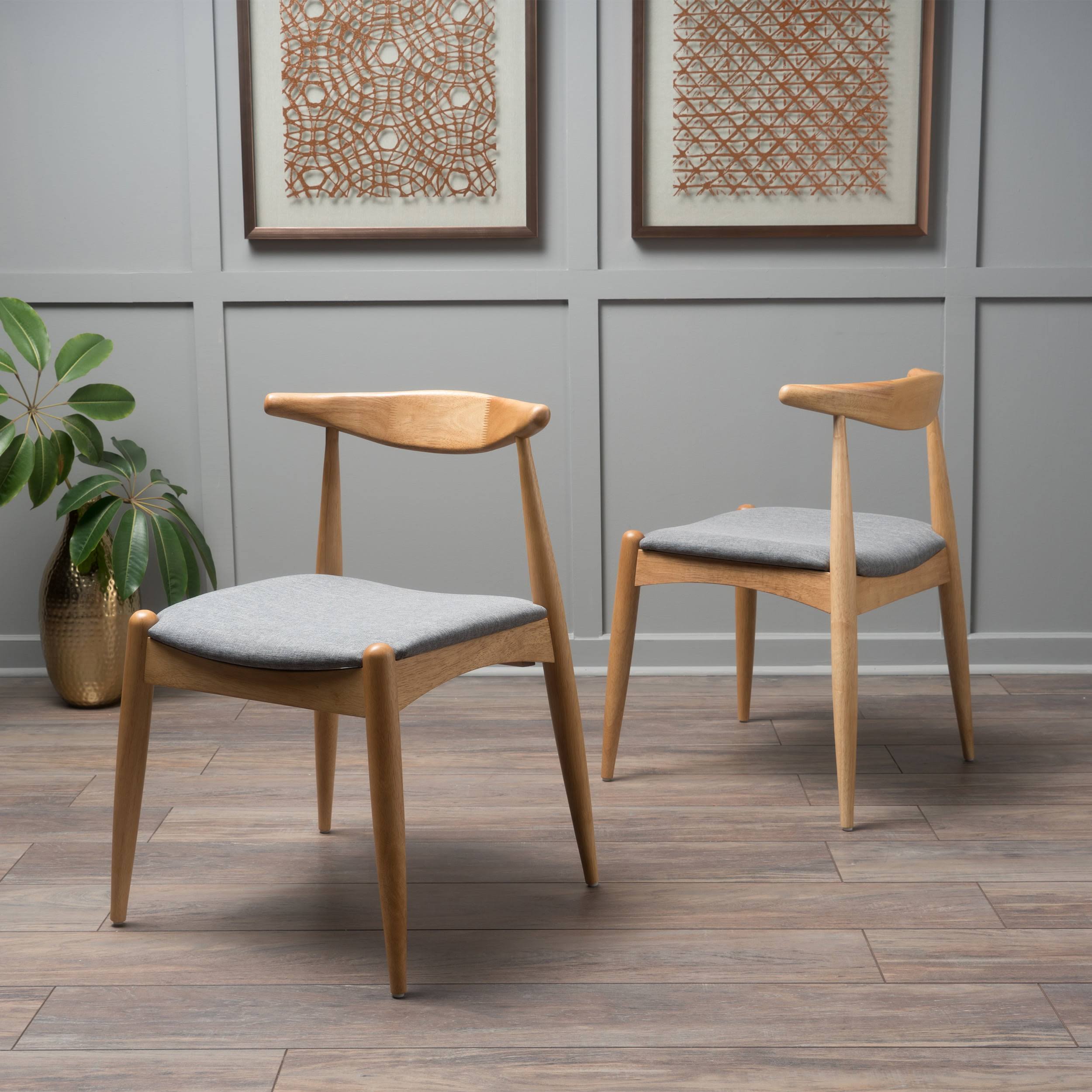 Eliza Indoor Mid-Century Modern Fabric Dining Chairs, Set of 2, Gray