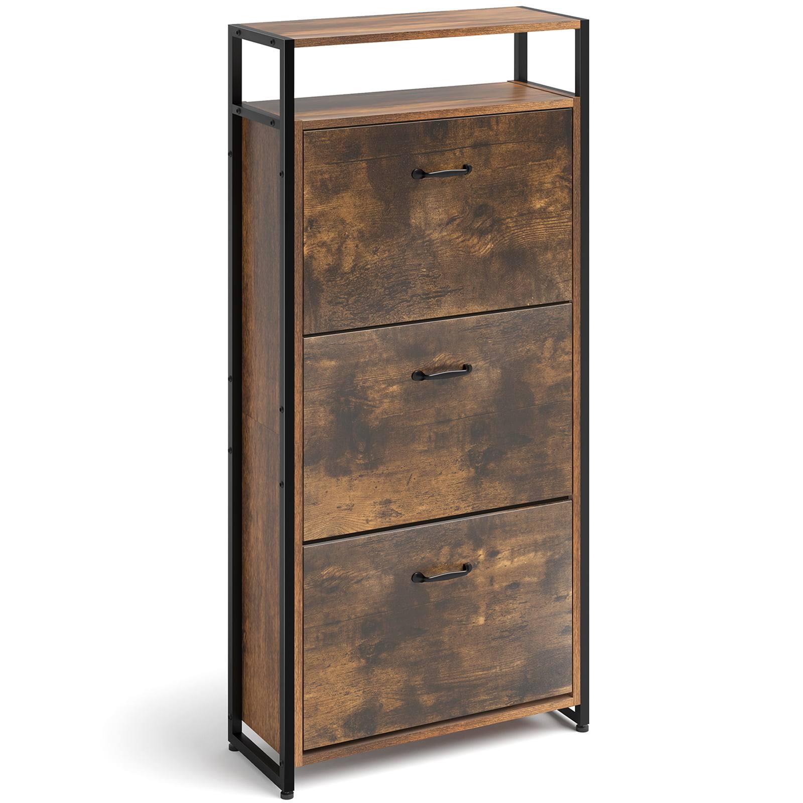 HAIOOU Wooden Shoe Cabinet with 3 Flip Drawers, Freestanding Shoe Rack Storage Organizer for Entryway, 15-18 pairs, Rustic Brown