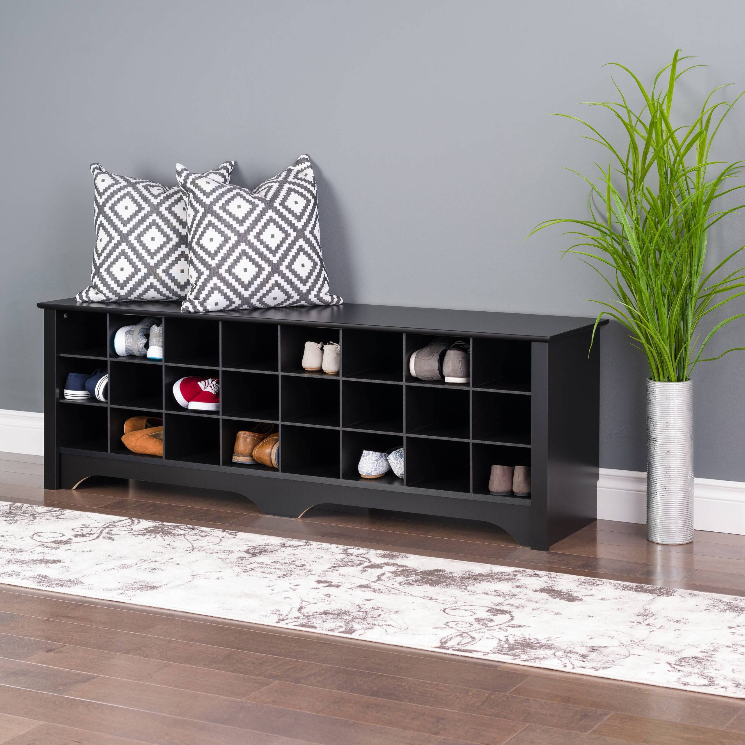 3 Tier Entryway Storage Cubby Bench Shoe Rack, Wood, Black