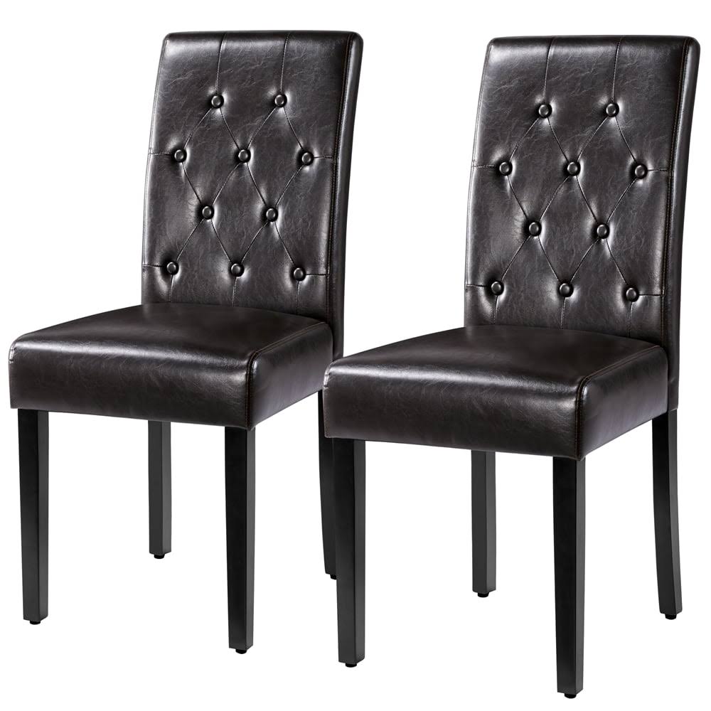 Parson Faux Leather Dining Chair with Solid Wood Legs, Set of 2, Espresso