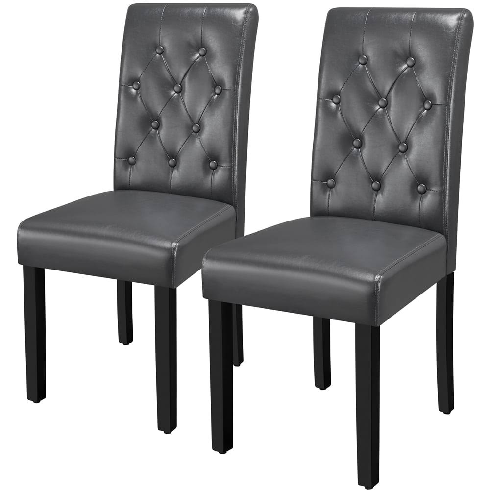 Modern Tufted Padded Dining Chair with Tall Back, Set of 2, Gray