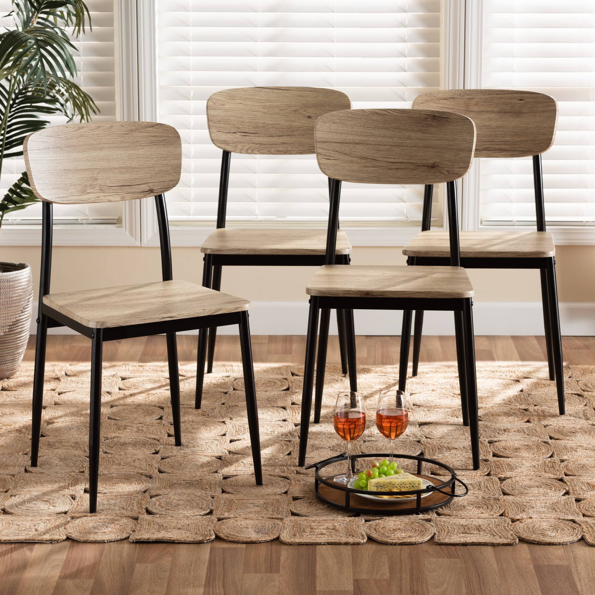 Honore Dining Chair, Set of 4, Light Brown and Black