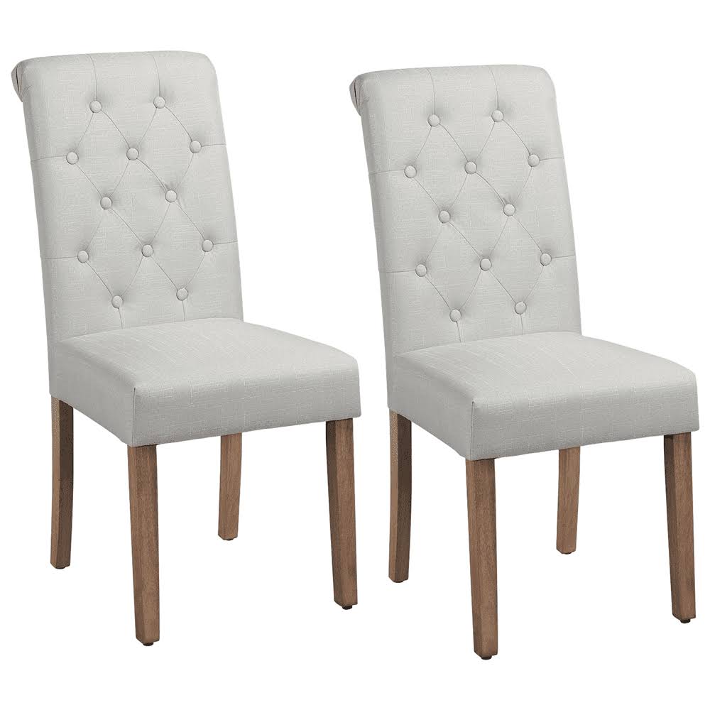 Tufted Upholstered High Back Parson Dining Chair, Set of 2, White