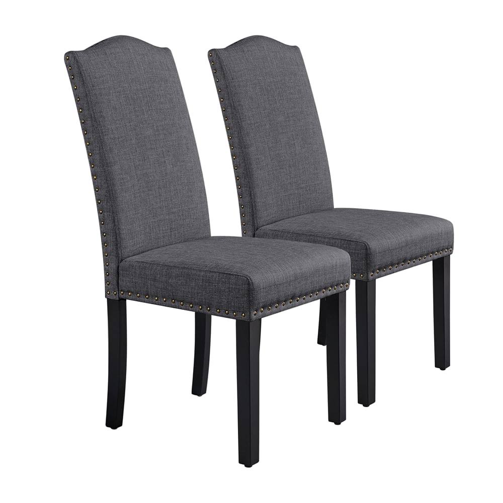 2pcs Tufted High Back Dining Chair, Gray