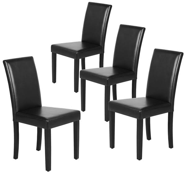 PU Leather Padded High Back Parsons Dining Chairs, Set of 4, Black