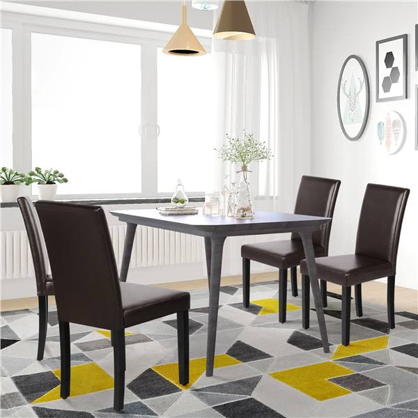 Modern Padded Leather Dining Chair for Home, Set of 4, Brown