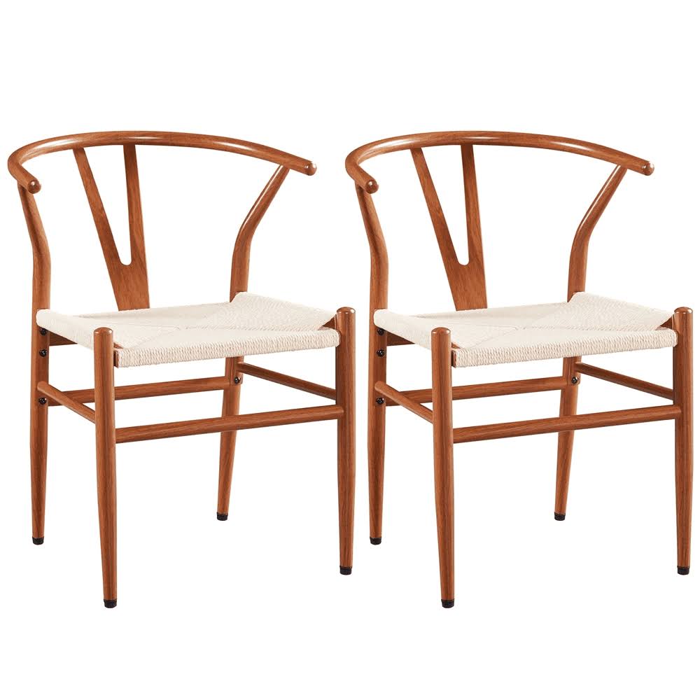 Mid-Century Metal Weave Dining Chair with Y-Shaped Backrest, 2PCS, Metallic Brown