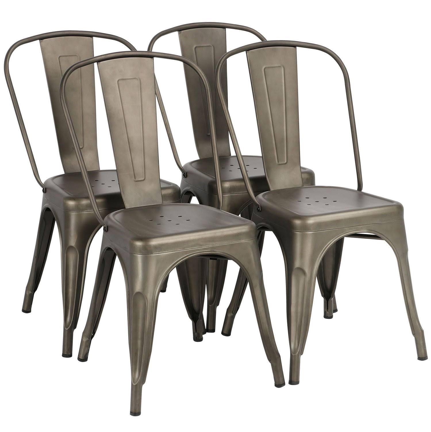 Industrial Modern Metal Dining Chairs, Set of 4, Gunmetal Gray