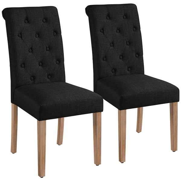 Tufted Upholstered High Back Parson Dining Chair, Set of 2, Black