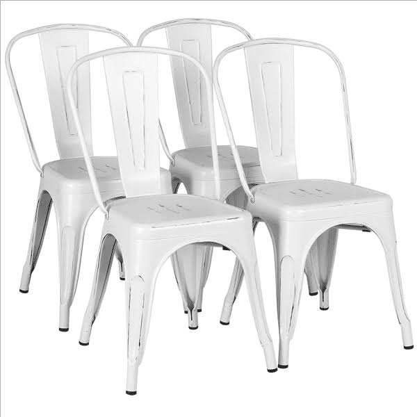 Industrial Modern Metal Dining Chairs, Set of 4, White