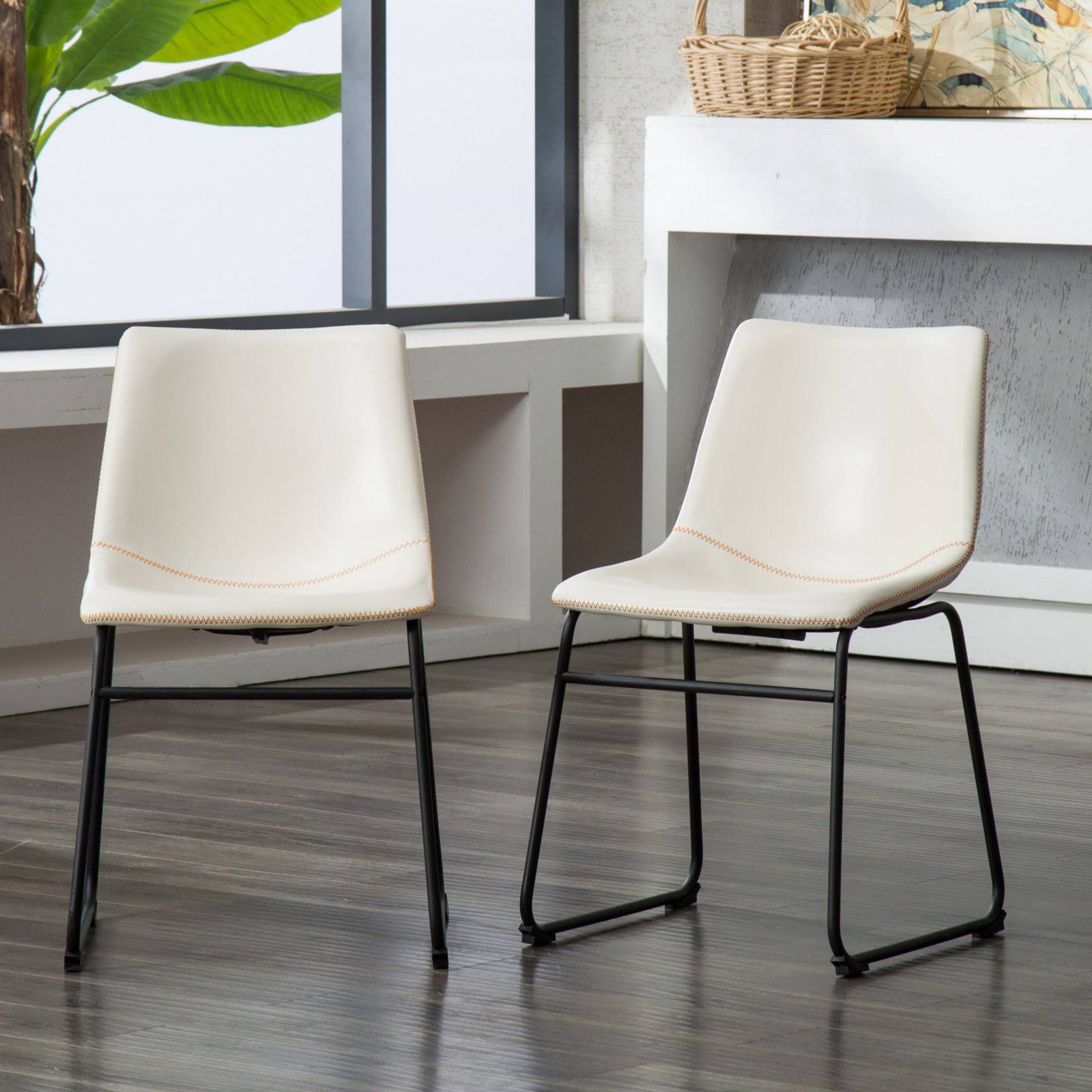 Lotusville Vintage Faux Leather Dining Chair, White   Set of 2