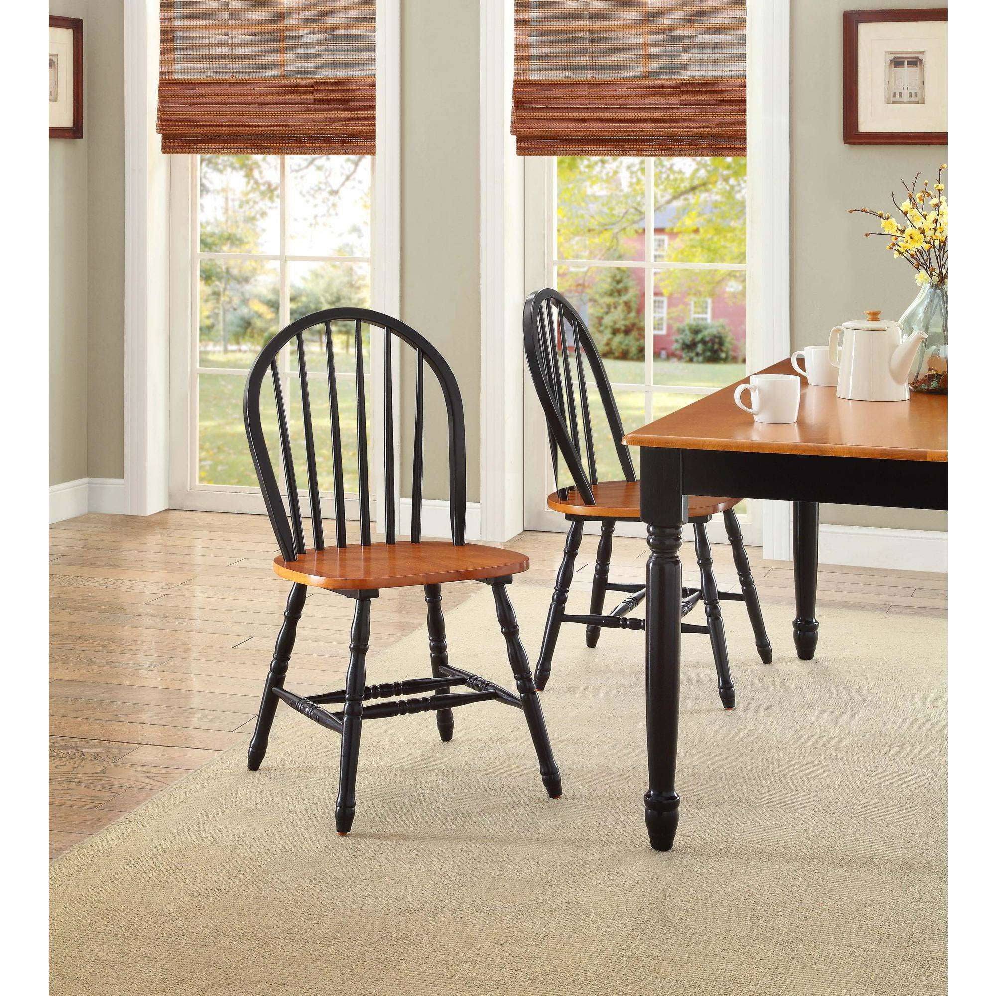 and Gardens Autumn Lane Windsor Solid Wood Chairs, Set of 2, Black and Oak