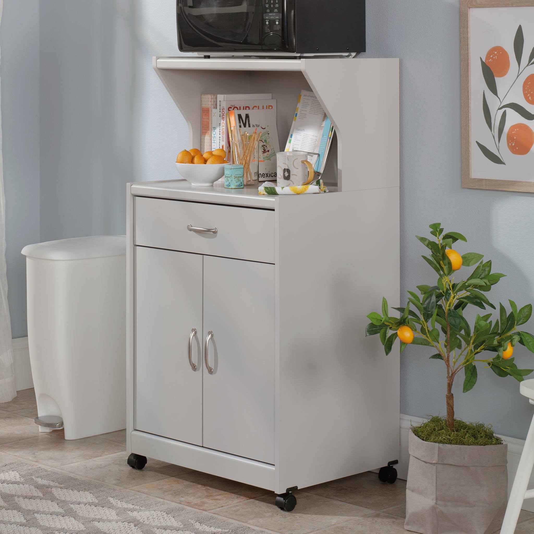 Microwave Kitchen Cart, Modern Grey Finish