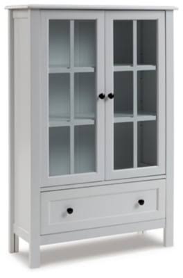 Signature Design by  Miranda Farmhouse Adjustable Accent Cabinet or Wardrobe with Glass Doors, White