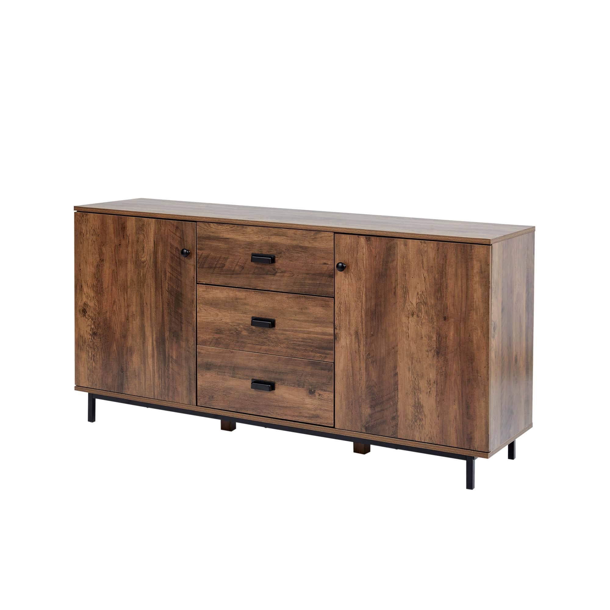 Brooklyn Sideboard with Storage Plus Metal Legs and Handles, Brown