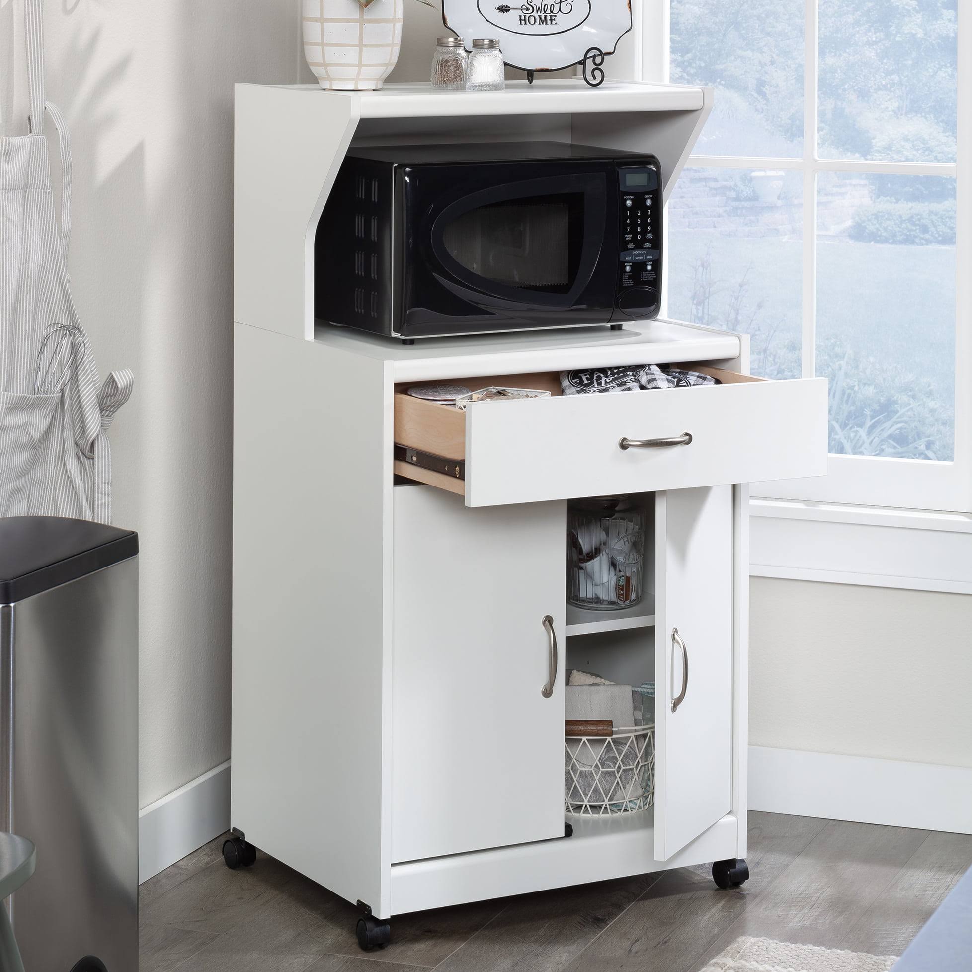 Kitchen Cart for Microwave, Soft White Finish