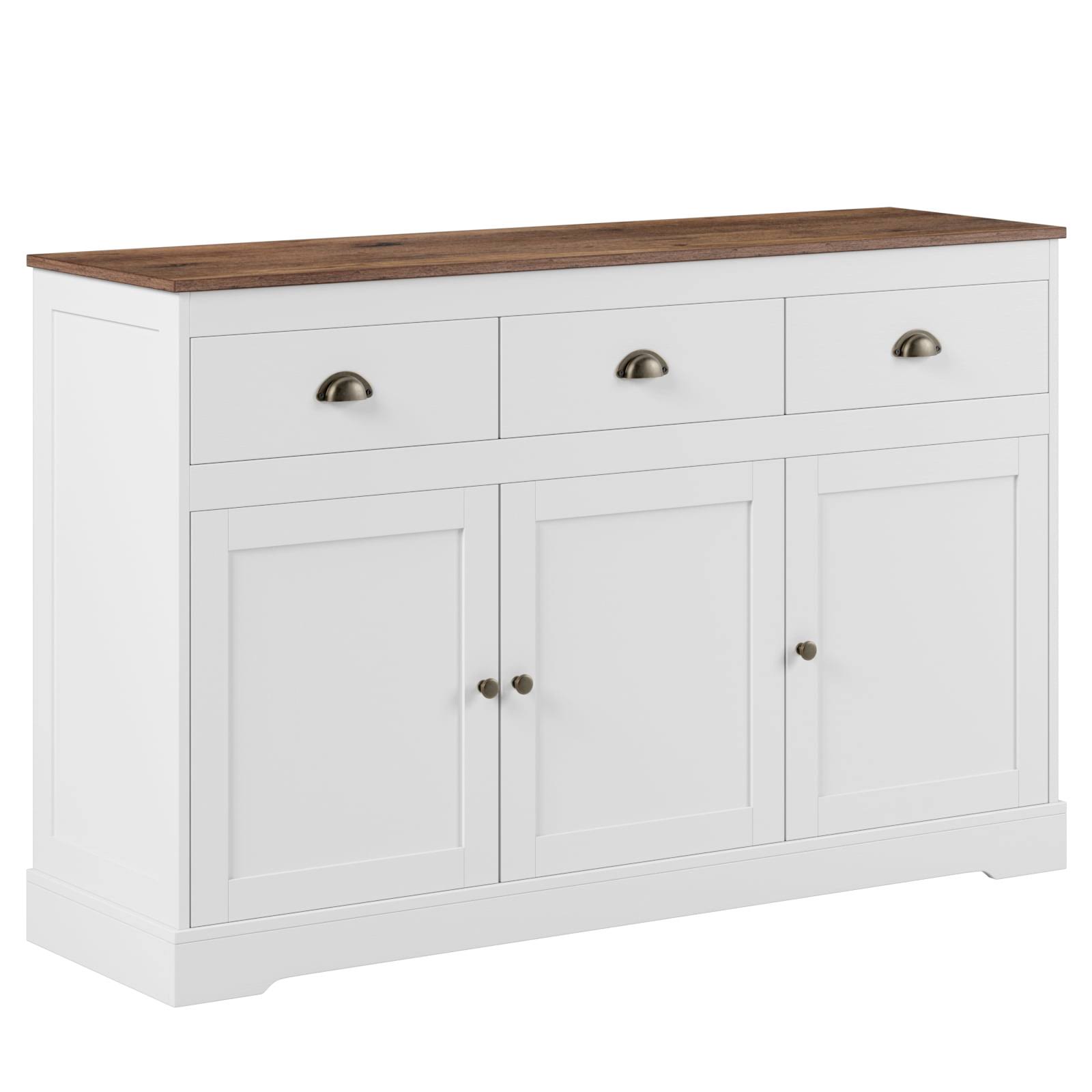 Sideboard Storage Cabinet with 3 Drawers   3 Doors, 53.54  Wide Buffet Cabinet for Dining Room, White