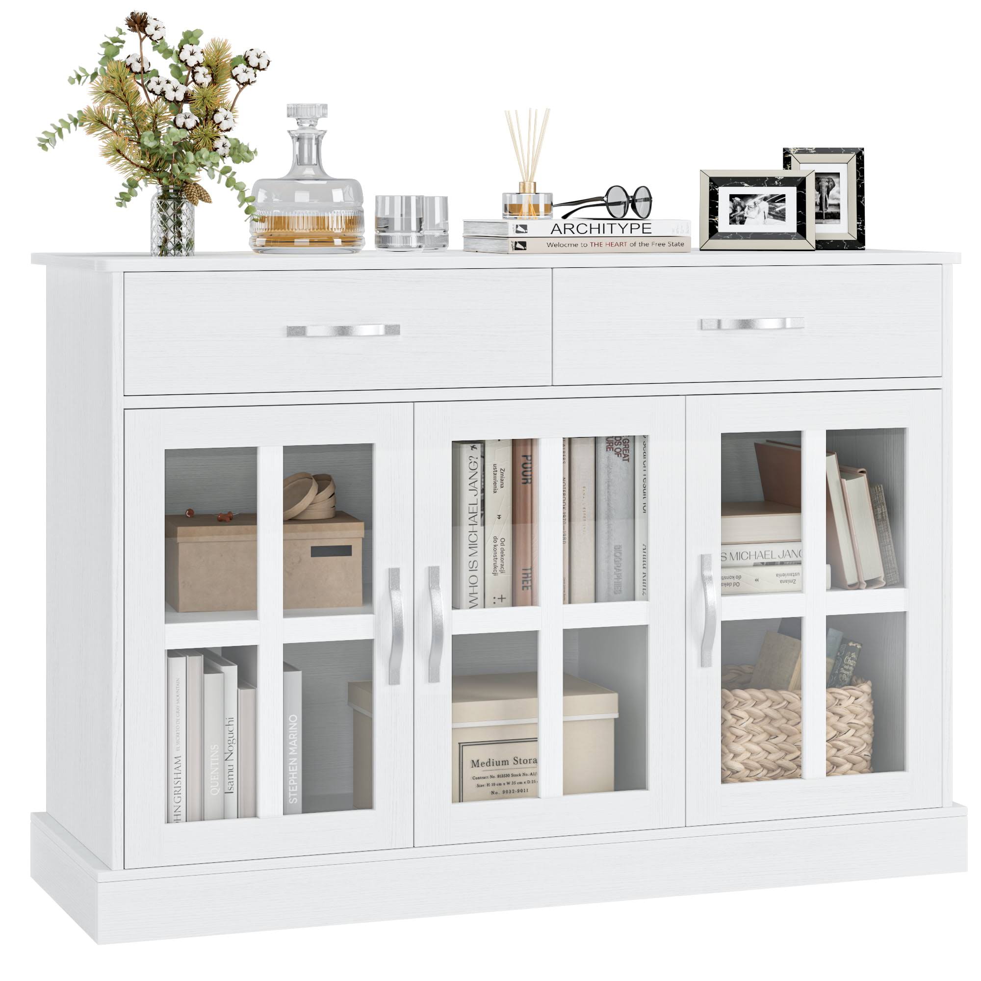 Buffet Storage Cabinet, Kitchen Sideboard with 3 Doors 2 Drawers for Dining Room, White Finish