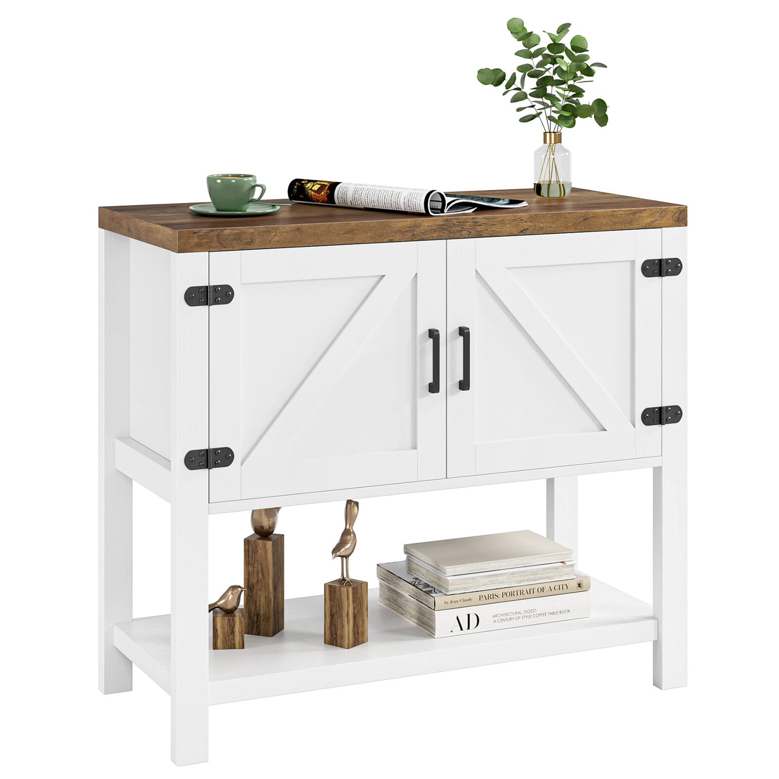 Small Buffet Cabinet, 35.4  Farmhouse Sideboard with Storage Shelf for Dining Room, White