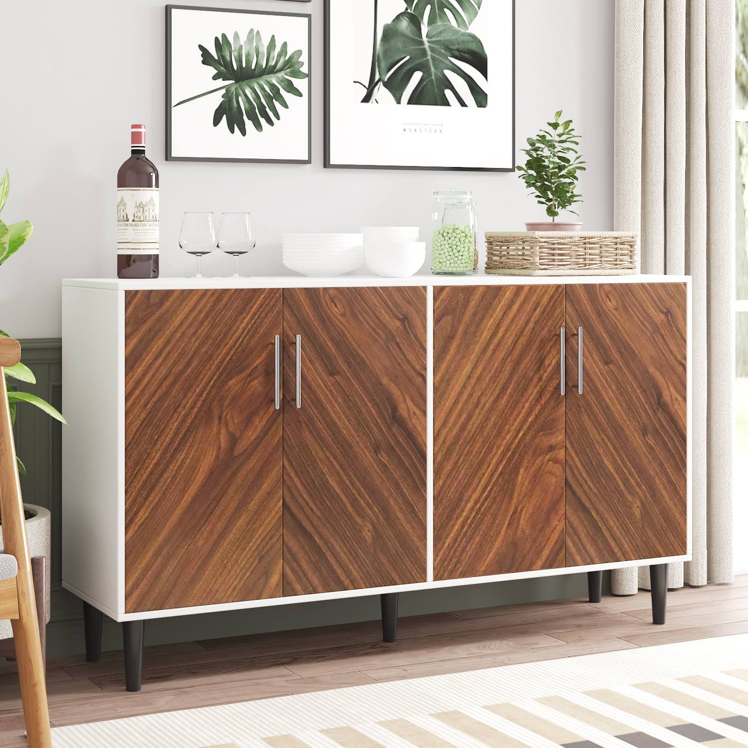 Catrimown Sideboard Buffet Cabinet, Mid-Century Modern White Sideboard Storage Cabinet, Credenzas and Sideboard for Living Room, white
