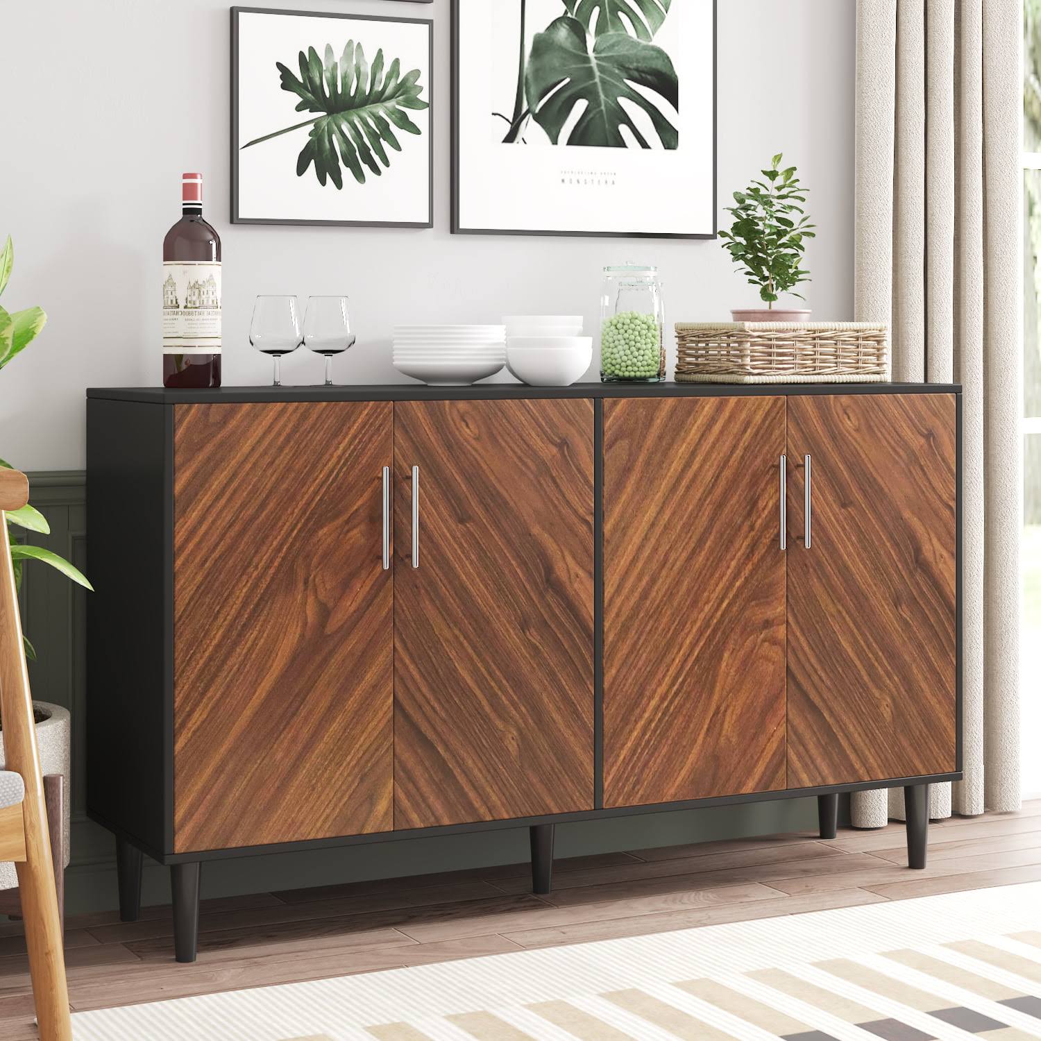 Catrimown Sideboard Buffet Cabinet, Mid-Century Modern White Sideboard Storage Cabinet, Credenzas and Sideboard for Living Room, Black