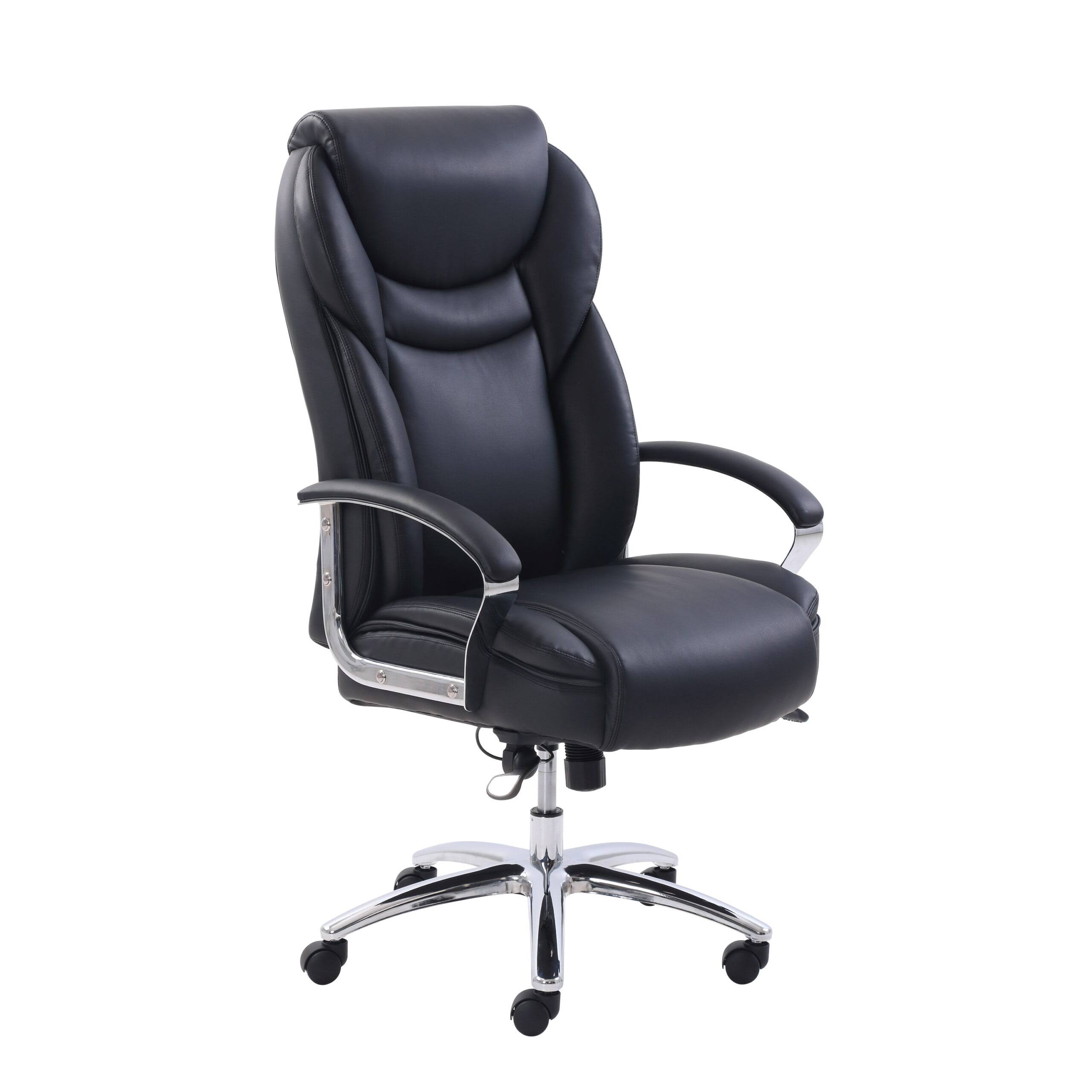 Big   Tall High Back Manager s Office Chair, Black Bonded Leather Upholstery, Black
