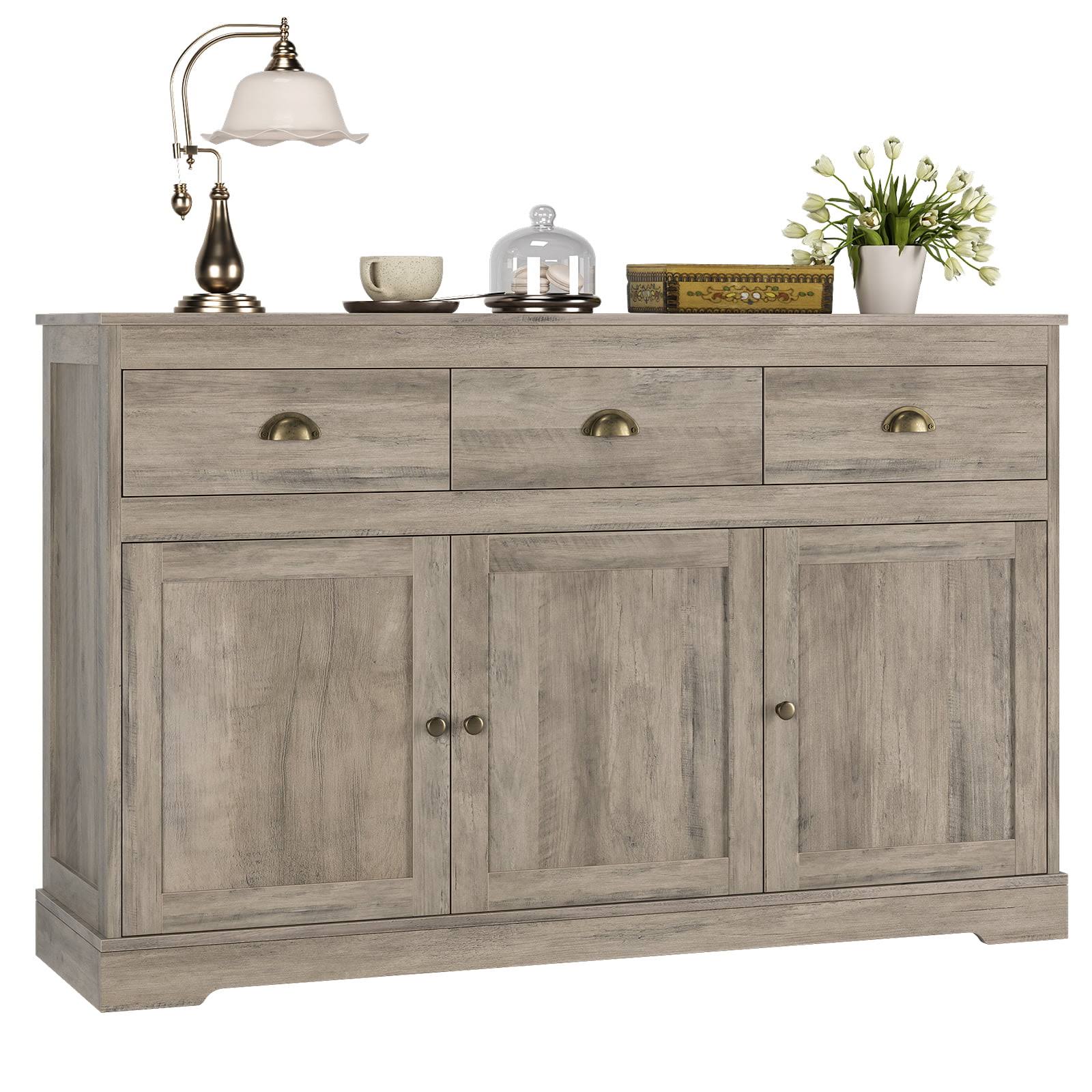 Sideboard Storage Cabinet with 3 Drawers   3 Doors, 53.54  Wide Buffet Cabinet for Dining Room, Gray